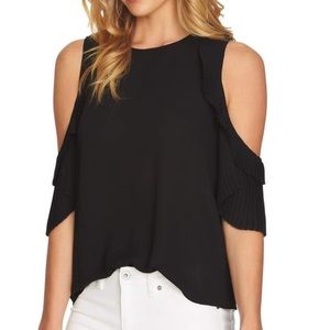 Cece Cold Shoulder Pleated Blouse - Navy